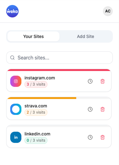 Weko distraction blocker interface